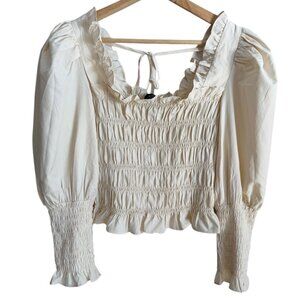 Milk & Honey Cottagecore Milkmaid Smocked Blouse Cream Size Small Romantic‎